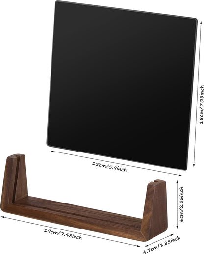 Desktop Glass Whiteboard with Walnut Wood Base,Small Dry Erase Board, Black Writing Note Pad, Desk White Board,Glassboard for Tabletop Display(Walnut Base,Glass)