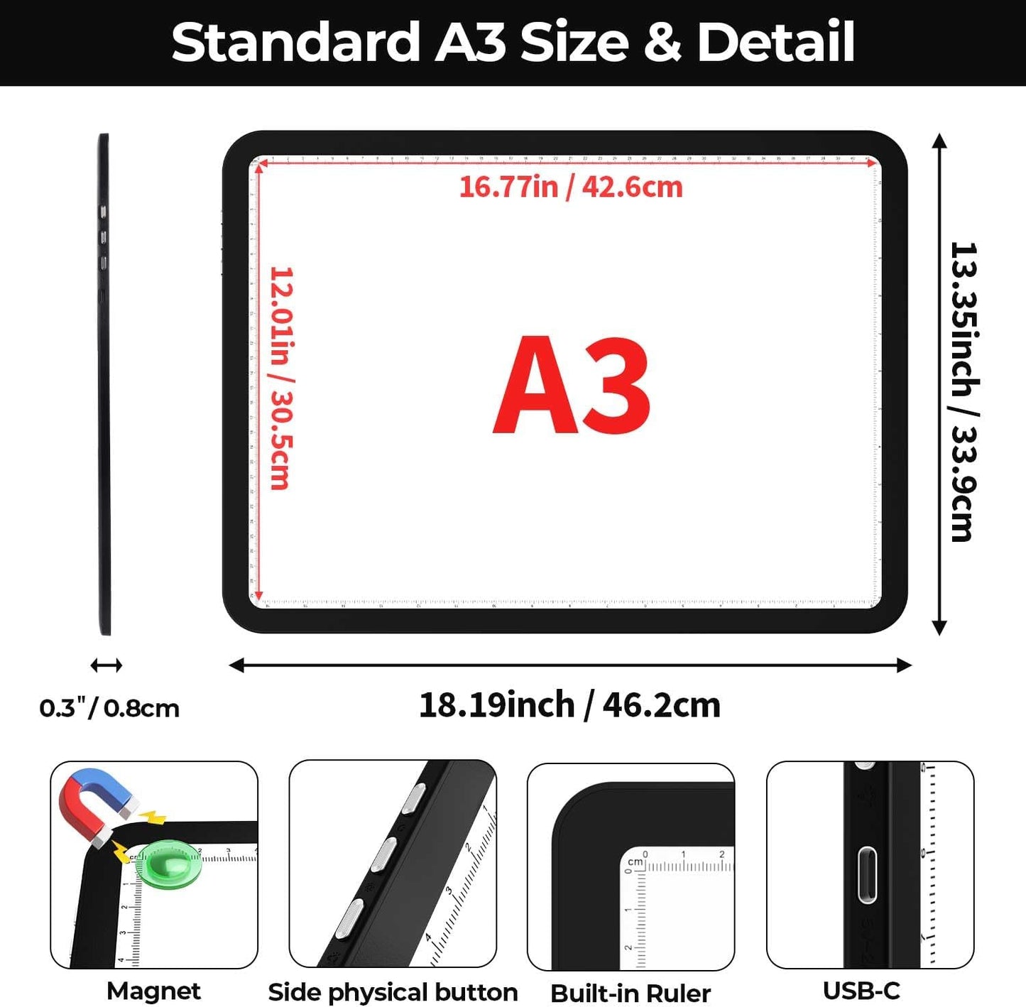 A2 Light Pad (25.2" x 18.4"), Large Magnetic Bright Light Box for tracing,6 Levels Dimming/3 Color,Physical Buttons,Light Board for Diamond Painting,Light Table for Drawing, Sketching