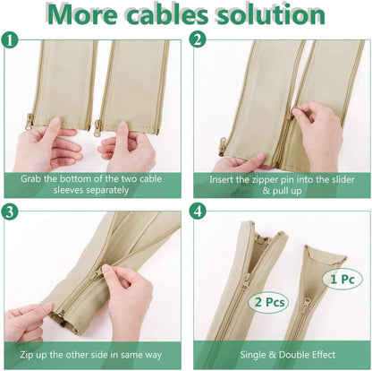 Flexible Cable Management Sleeve with Zipper - Extendable Cord Organizer System Wrap Wire Cable Cover Sleeve Holder, Keep Home & Office Clean Safe Protector for TV/Media, Beige, 39 Inches, 2 Pcs