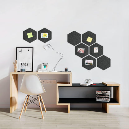 8 Pack Hexagon Felt Bulletin Board Tiles - 12" Large Thick Pin Board for Walls with 30 Push Pins, DIY Boards for Office Home School Decor, Aesthetic Hex Cork Board Alternative