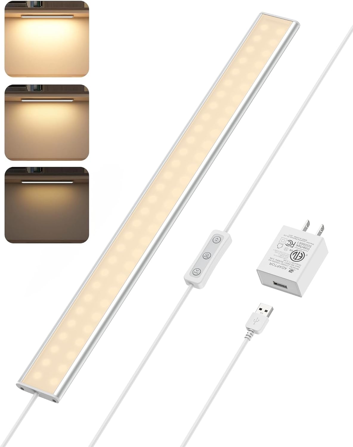 ASOKO Under Cabinet Led Lighting, 12 Inch Light Strip Bar, Daylight White 5000K Dimmable Plug in USB Light, Small Thin Led Under Counter Lighting for Kitchen/Room/Shelf/Desk/Display Case