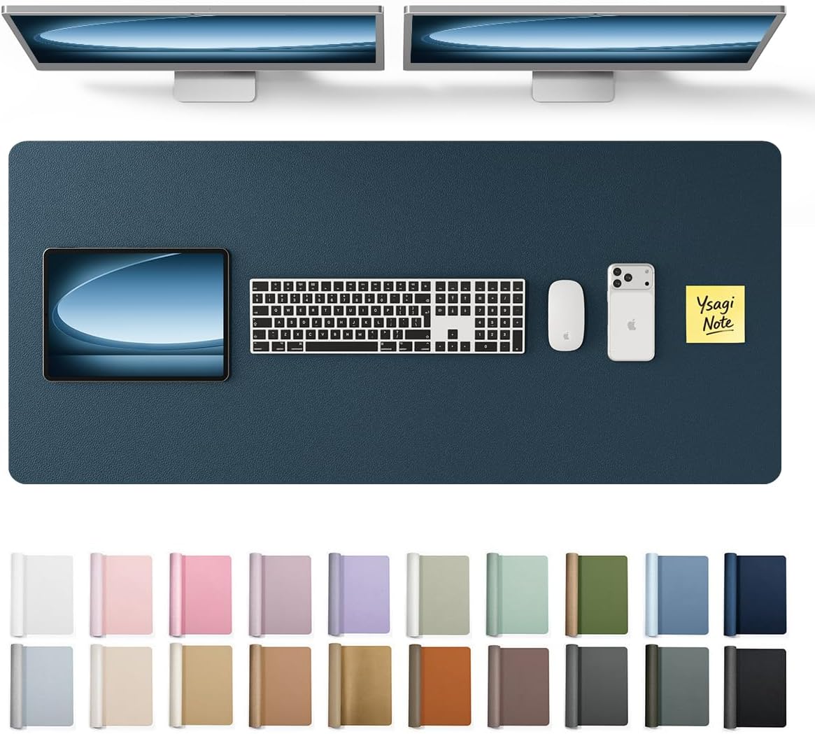 YSAGi Leather Office Desk Pad Protector, Large Mouse Pad, Non-Slip, PU Leather, Laptop Desk Blotter, Waterproof Writing Pad for Office and Home, Black, 23.6" x 13.8" - Colors B