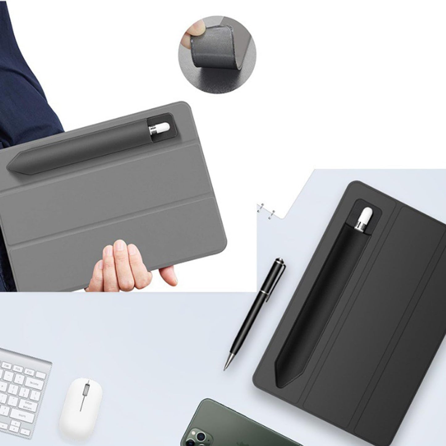 TENOC Universal Stylus Holder, Adhesive Pencil Protected Sleeve Case, Elastic Pens Holder Storage Pouch Pocket Compatible for Pencil Pro 2nd/1st & USB-C, 1 Pcs, Black