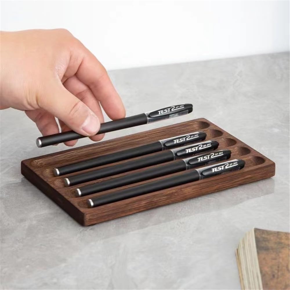 Pen holder Organizer of Office desks,Walnut Desk Pen Stand,Wave Pen Tray Accessory,Teacher Gifts,Suitable for School,Home,Desktop Art Accessories (Walnut, 5 Grid)