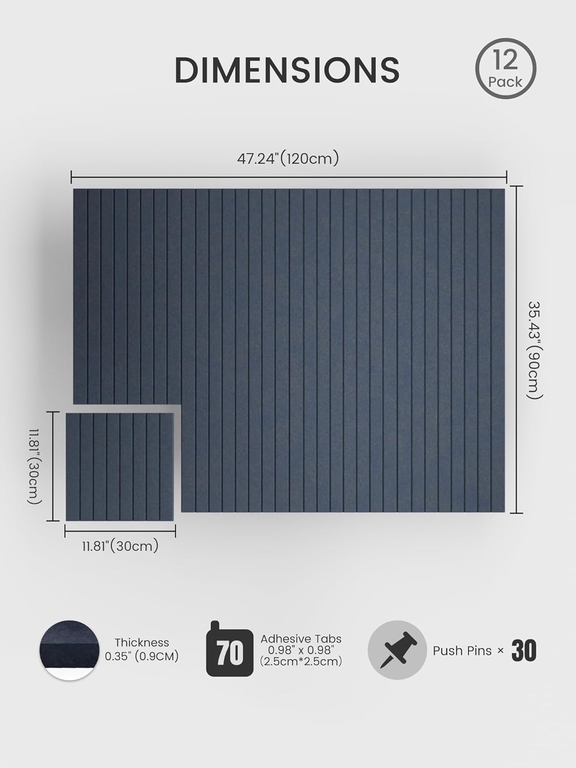 Bumusty Large Cork Board Alternative-48 x 36" Felt Bulletin Board Tiles, with 30 Pushpins, 70 Adhesive Tabs, Fine-Stripe 12-Pack, Cork Boards for Office Push Pin Board Felt Board-Oatmeal