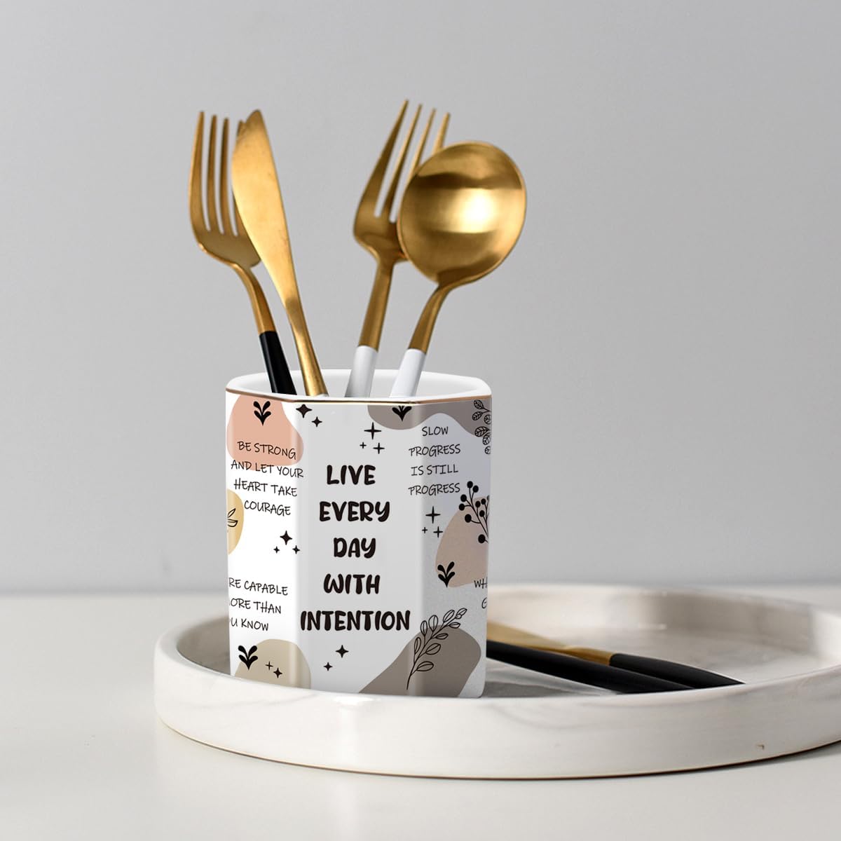 Pen Holder, Pencil Holder for Desk, Marble Desk Organizer Cute, Durable Ceramic Pencil Cup, Decorative Makeup Brush Holder Cup, Stationery Holder for Office, Home, Gray Marble