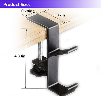 2Pcs Clamp-On Under Desk Headphone Holder Backpack Hook Students' Desk Hook with Adjustable Arm Clamp Women's Bag Handbag and Purse Holder - Suitable for Plate Between 1-5cm / 0.4-1.96” - Black