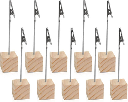 10 PCS Wooden Memo Clips Holder Table Numbers Place Card Holders Lightweight Wood Cube Base, Memo Photo Picture Paper Note Clip with Alligator Clip Clasp for Displaying Number Cards