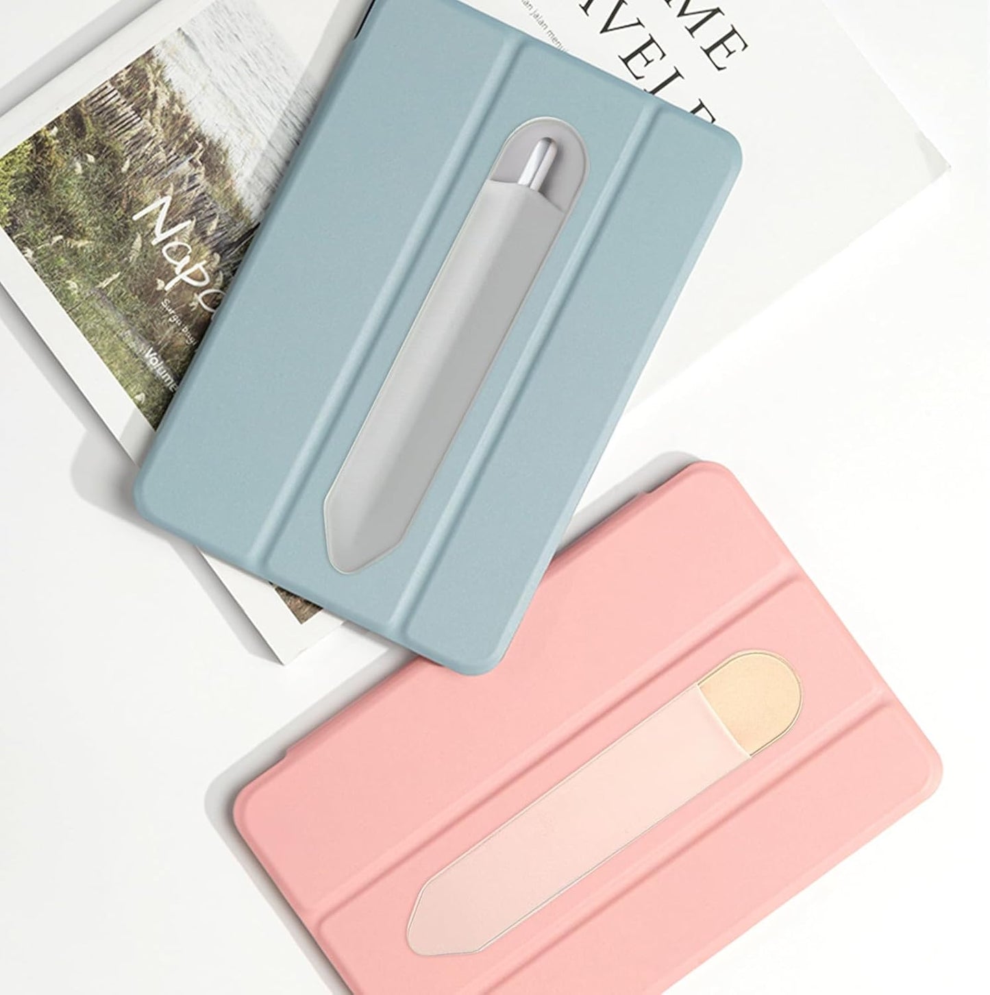 4 PCS Universal Self - Adhesive Elastic Stylus Holder Compatible with Apple Pencil 1st & 2nd Gen,Tablet Pen Cover in Black,Pink,Gray & Blue for iPad and Stylus Accessories