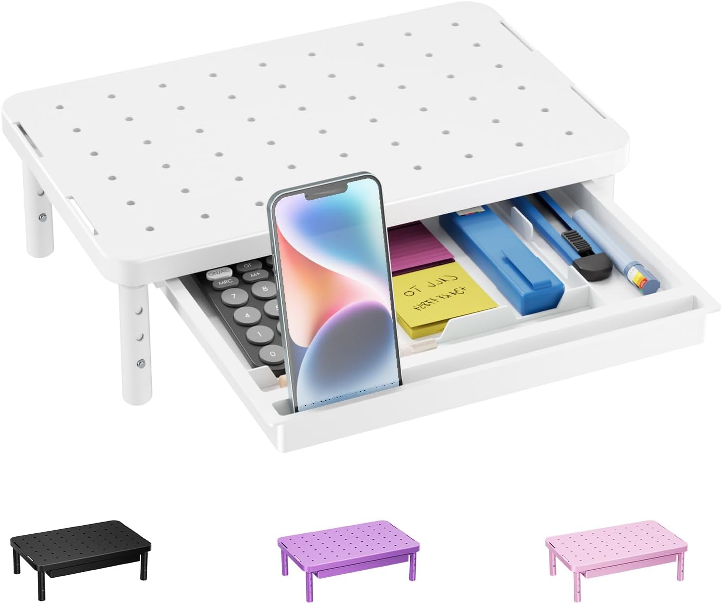WALI Monitor Stand Riser with Drawer and 2 Pen Holders, Desk Organizers and Accessories for Computer, Printer, Laptop Stand for Home Office Supplies, (PTT004-B), 1 Pack, Black