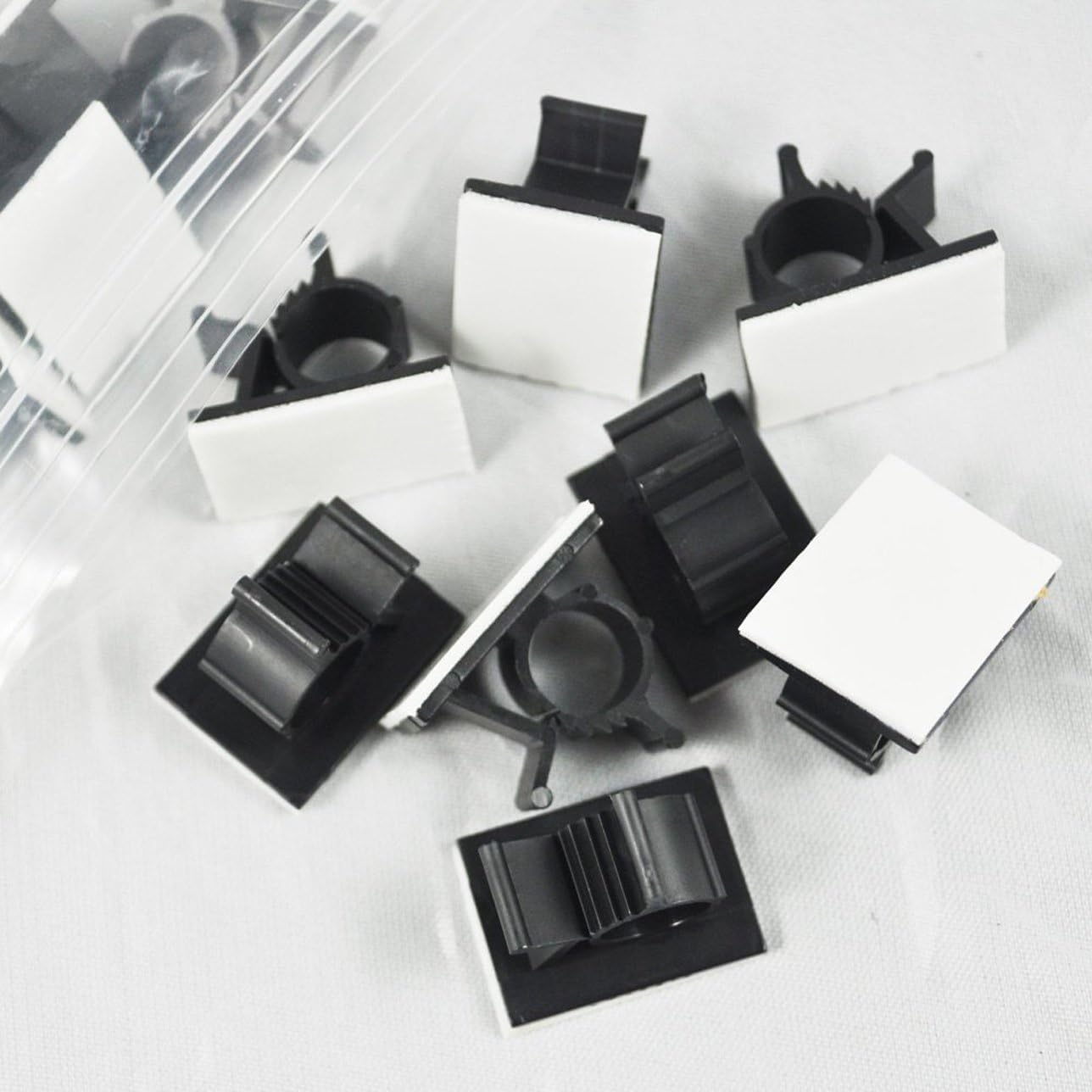 Viaky 30 Pcs Black Clips Self Adhesive Backed Nylon Wire Adjustable Cable Clips Adhesive Cable Management Drop Wire Holder