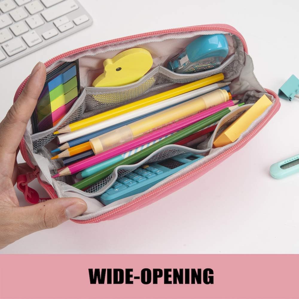 Sooez Wide-Opening Pencil Pen Case, Lightweight & Spacious Pencil Bag Pouch Box Organizer, Aesthetic Supply with Triangular Design for Adults, Grey