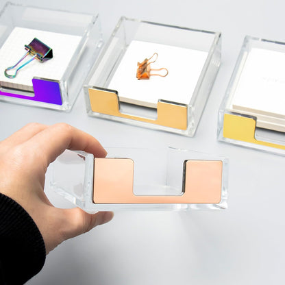 NatSumeBasics Gold Sticky Note Holder Clear Acrylic Yellow Post Note Pad Holders Memo Dispenser Case for Desk Office School Aesthetic Supplies Accessories (Pure Gold)