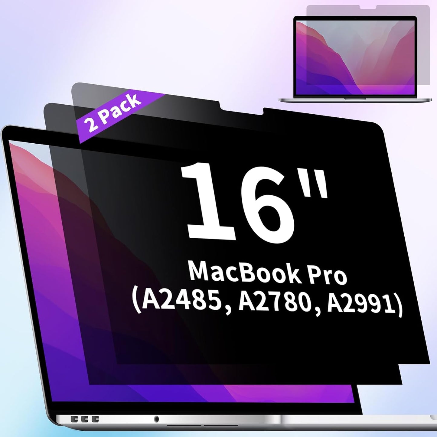 2-Pack Privacy Screen Compatible with MacBook Air 13 Inch (2018, 2019, 2020, 2021, M1), Matte Laptop Privacy Screen Anti Glare Blue Light Filter for Mac 13In