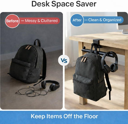 Heavy-Duty Backpack Hanger for Desk & Table, Adjustable Desk Hook for Bag with 80lb Capacity, T-Shape Backpack Holder & Purse Hook for Table, Clip-On Desk Bag Hook for Office Classroom Home