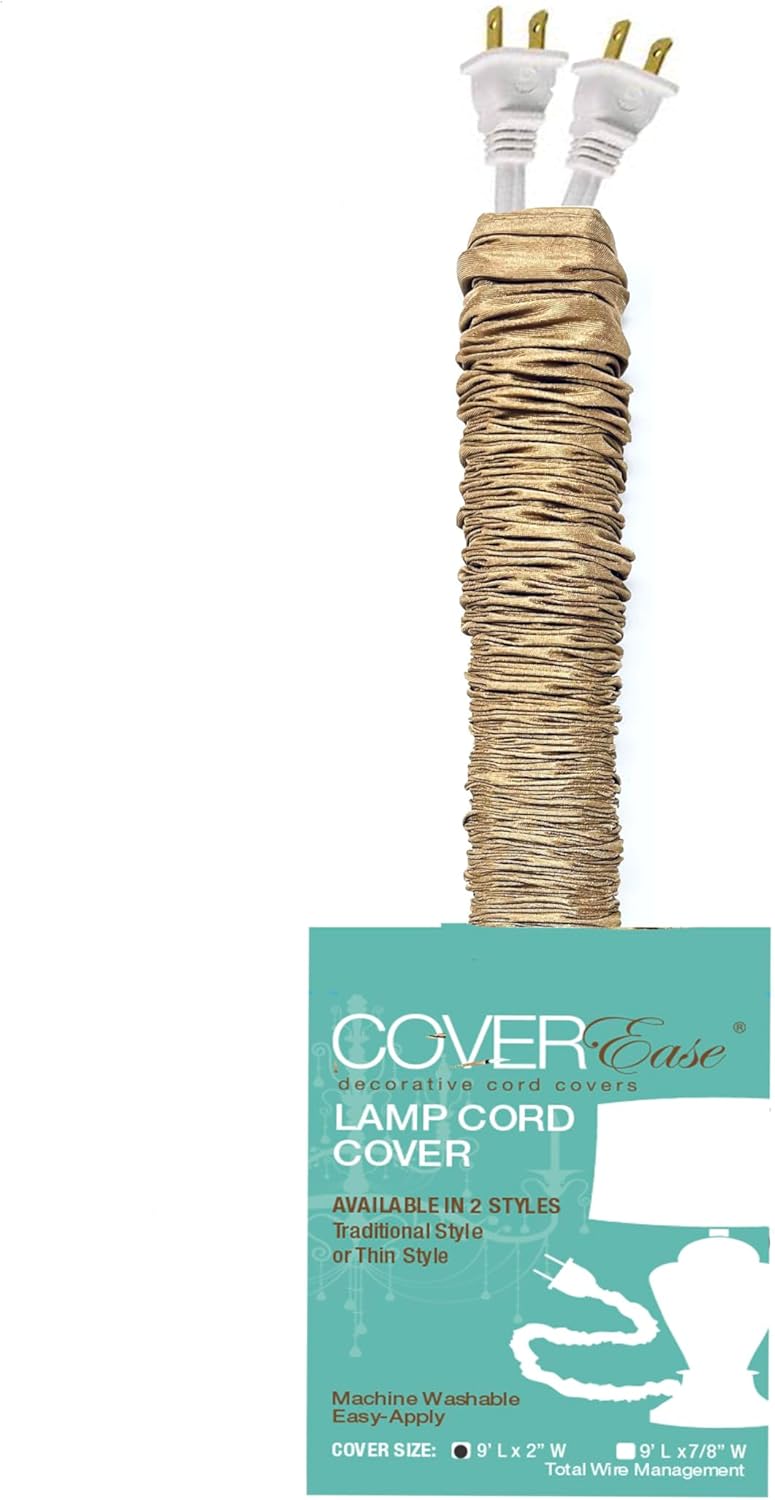 Cream COVEREase Lamp Cord Cover 9 ft Faux Silk Fabric Cover - Cable Sleeve, Wire Cover, Cord Hider for Cable Management for Electrical Lighting Fixtures. (1 PK)