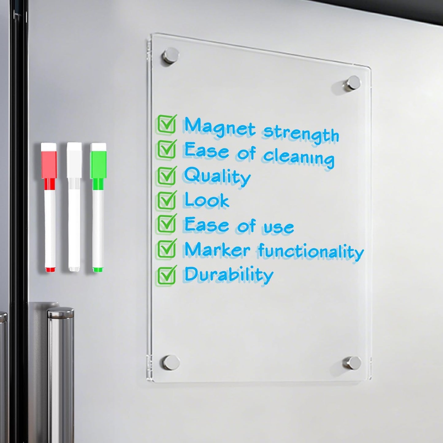 Magnetic Dry Erase to Do List Board for Fridge, 12 X 8 inch Acrylic Shopping List Whiteboard with 3 Markers