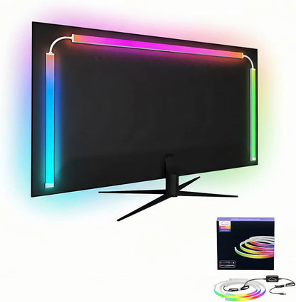 RGB Monitor Backlight with Screen Sync for 32 Inch Screens, Dual USB Powered LED Ambient Lighting Kit, Music Rhythm & Dynamic Modes, Immersive Bias Lighting for Home Office Gaming (4 Sides - 32 inch)