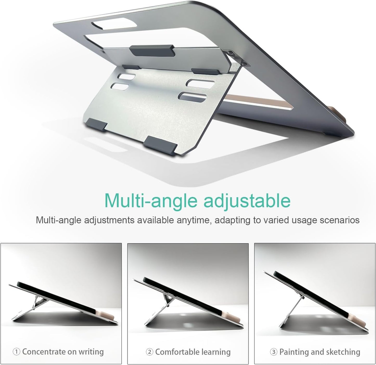 Aluminum Tablet Stand for iPad Air Pro Samsung Galaxy Tab and More 9.7/10.2/10.9/11/13inch,Adjustable Portable Mountwith Wrist Rest & Pencil Holder,Drawing/Desk/Writing (Silver)