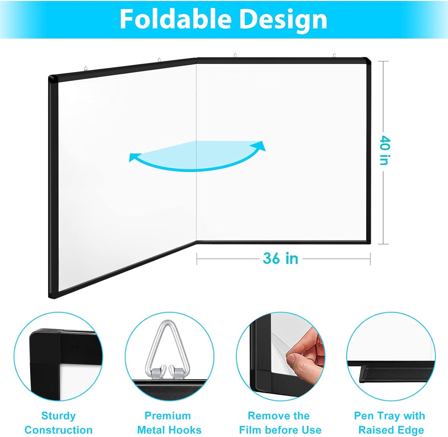 Magnetic White Board Dry Erase Board for Wall，72" x 40" Wall-Mounted Aluminum Frame Marker Board, Foldable Portable Whiteboard with a Long Pen Tray for School, Classroom, Office & Home