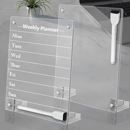2PCS Clear Acrylic Weekly Dry Erase Board Desktop, 8x6 Small Magnetic Whiteboard with Stand for Table Calendar Memo Board for Fridge, Office, School, Home