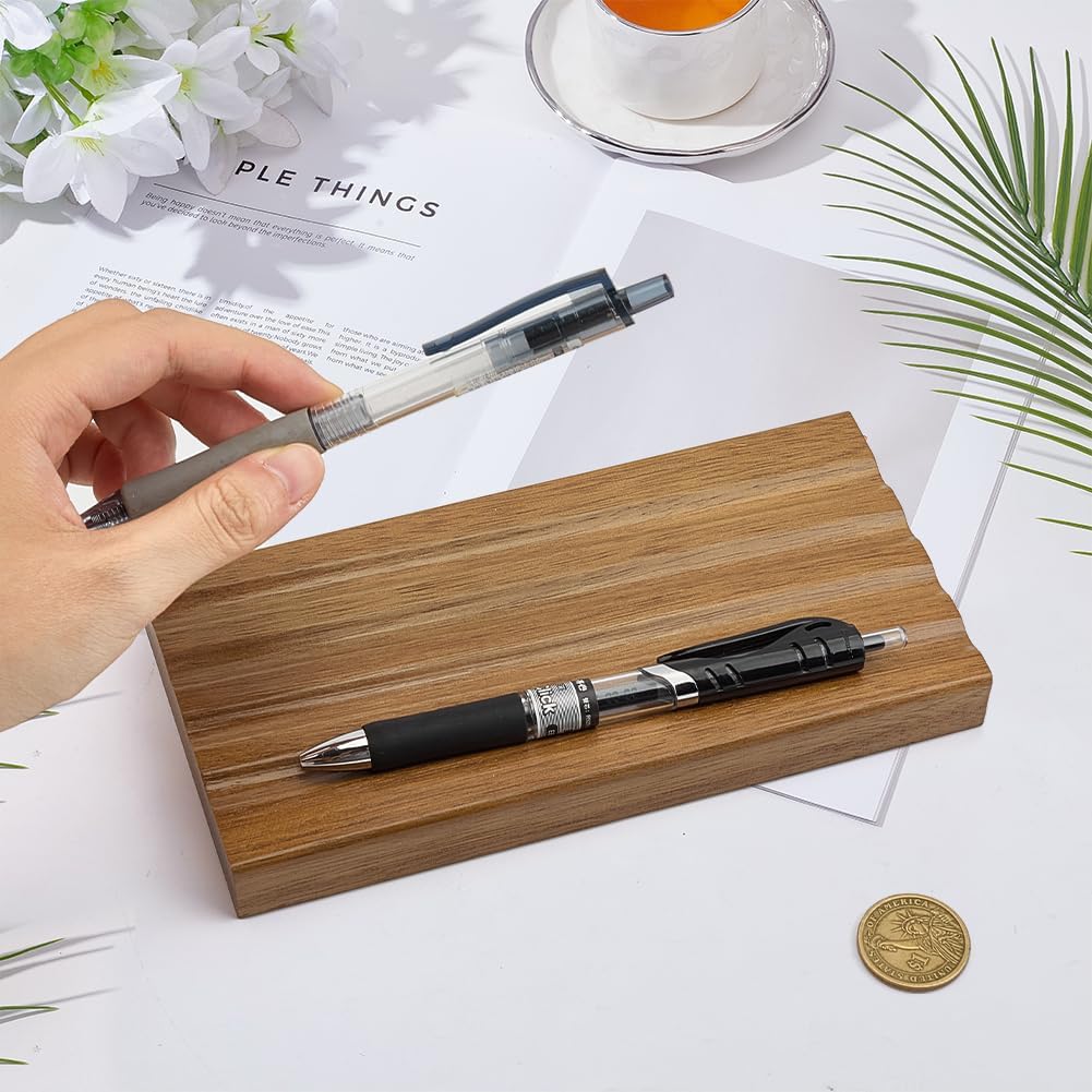 MAYJOYDIY Wooden Desk Pen Pencil Tray 4 Fountain Pen Holder Minimalist Valet Tray Pencil Case Organizer Suitable for School, Home, Office Desktop Office Art Accessories (Coconut Brown)