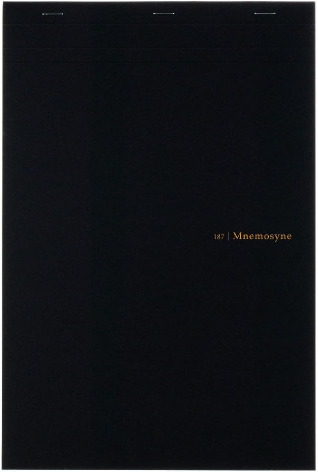 Maruman Mnemosyne Lined Notebook- Vertical A5, 5.83" x 8.27", 70 Sheets / 140 Pages, 7mm College Ruled With Center Line Journal, Perforated Pages & Wire-Bound to Lay Flat, Black, Made in Japan - Colors B