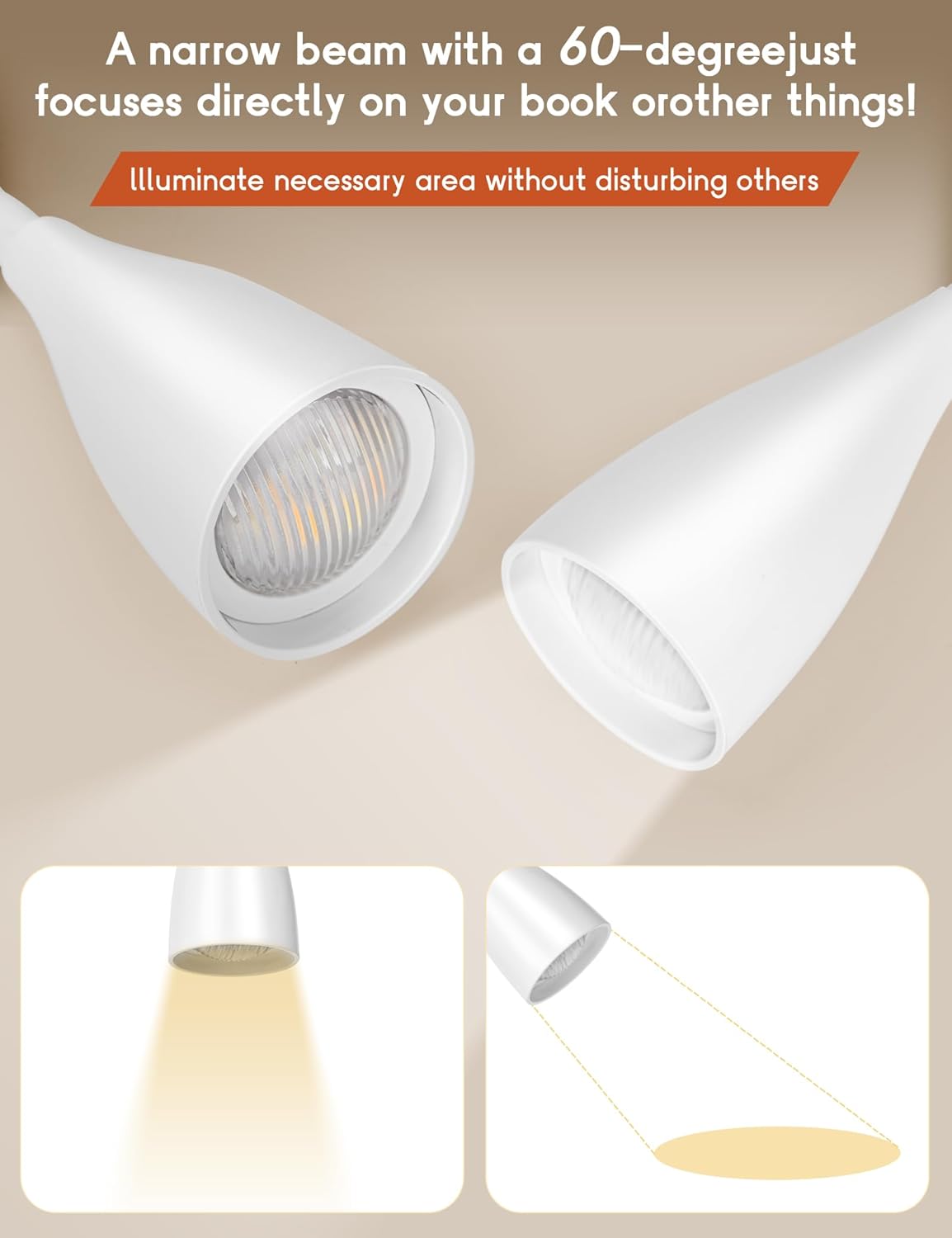 Reading Light for Book in Bed, Clip on Light Reading Lamp with Adapter, 5 Color Modes 10 Brightness, 360° Flexible Eye-Caring Clip on Desk Lamp Book Light for Reading in Bed Headboard Bedside Bedroom