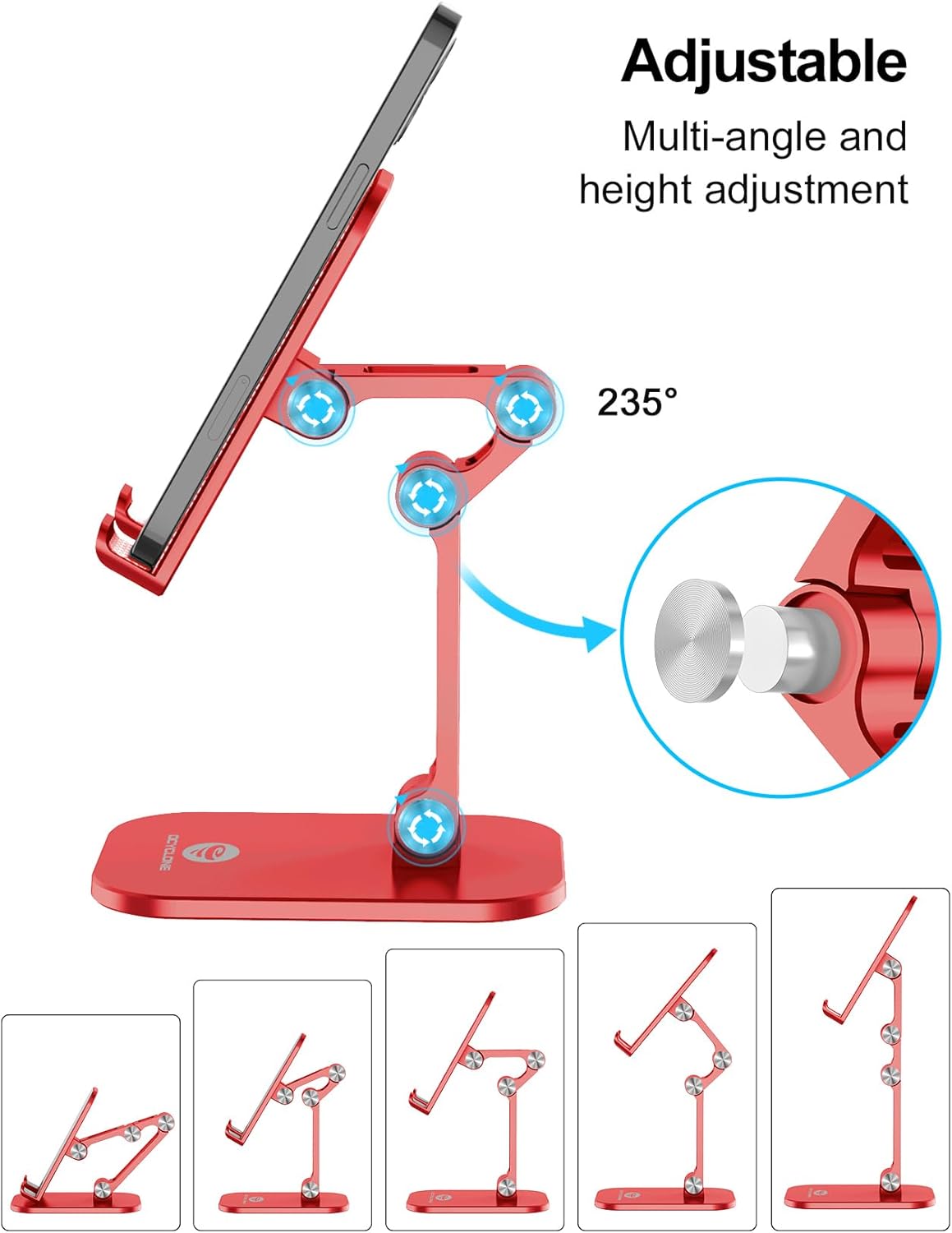 OCYCLONE Phone Stand, Cell Phone Stand Holder for Desk Office Accessories Adjustable Height and Angle Foldable iPhone Stand Compatible with 4"-13" All Phones iPad Tablet - Black