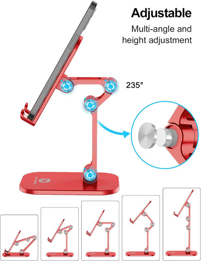 OCYCLONE Phone Stand, Cell Phone Stand Holder for Desk Office Accessories Adjustable Height and Angle Foldable iPhone Stand Compatible with 4"-13" All Phones iPad Tablet - Black