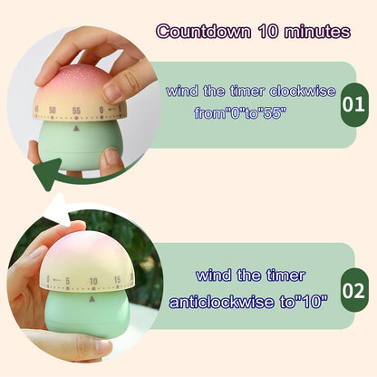 Mechanical Kitchen Timer, Cute Mushroom Timer for Kids, Wind Up 60 Minute Manual Countdown Timer for Classroom, Home, Study and Cooking (Grey Base)