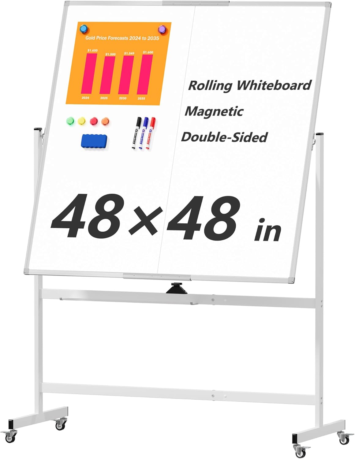 Large Whiteboard Easel with Stand, 36" x 24" Portable Standing Magnetic Dry Erase White Board, 3' x 2' Tripod Height Adjustable Flip Chart Easel for Home Office Classroom School, Silver