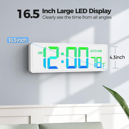 REACHER 16.5" Large Digital Wall Timer Clock with Countdown Timer, Auto Dimmer, Temperature, Remote Control, LED Wall Clock for Teacher, Classroom, Office, Home Decor, Kitchen, Gym, Living Room