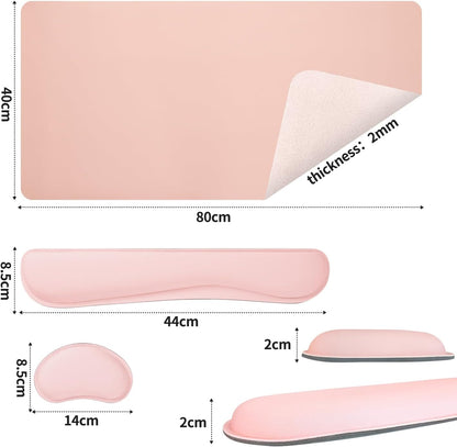 Bloss Leather Desk Pad and Keyboard Wrist Rest, Large Mouse Pad + Keyboard Pad+Mouse Wrist Support, Non-Slip Desk Mat Protector for Office, Home(31.5×15.7 Inches,Beige) - Colors A