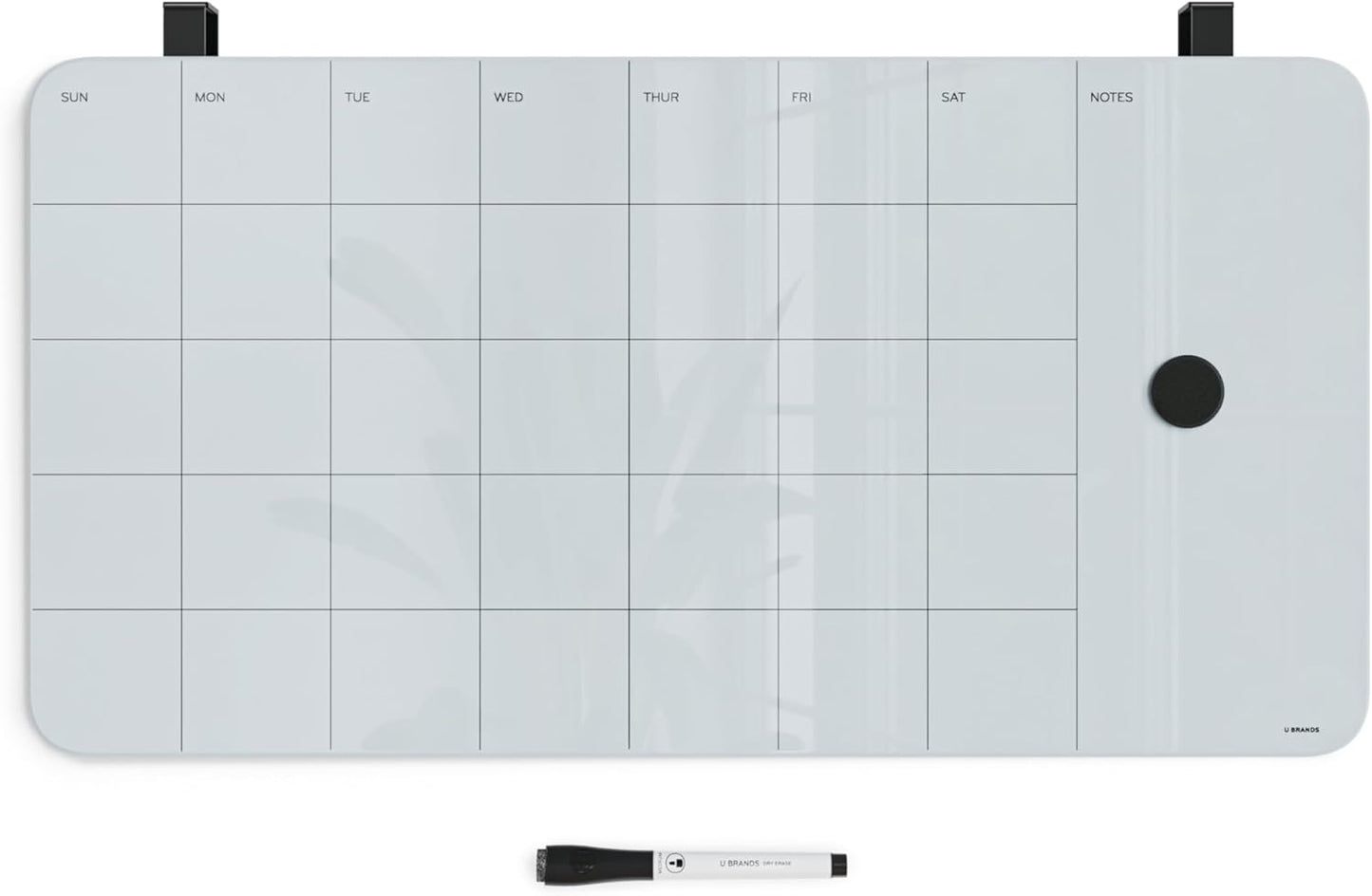 U Brands Magnetic Cubicle/Wall Glass Dry-Erase Weekly Calendar Board, 20" X 5.5" Inches, White Frosted Surface, Frameless