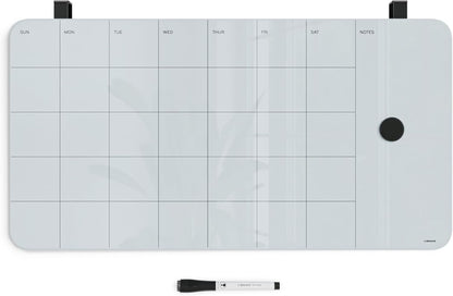 U Brands Magnetic Cubicle/Wall Glass Dry-Erase Weekly Calendar Board, 20" X 5.5" Inches, White Frosted Surface, Frameless