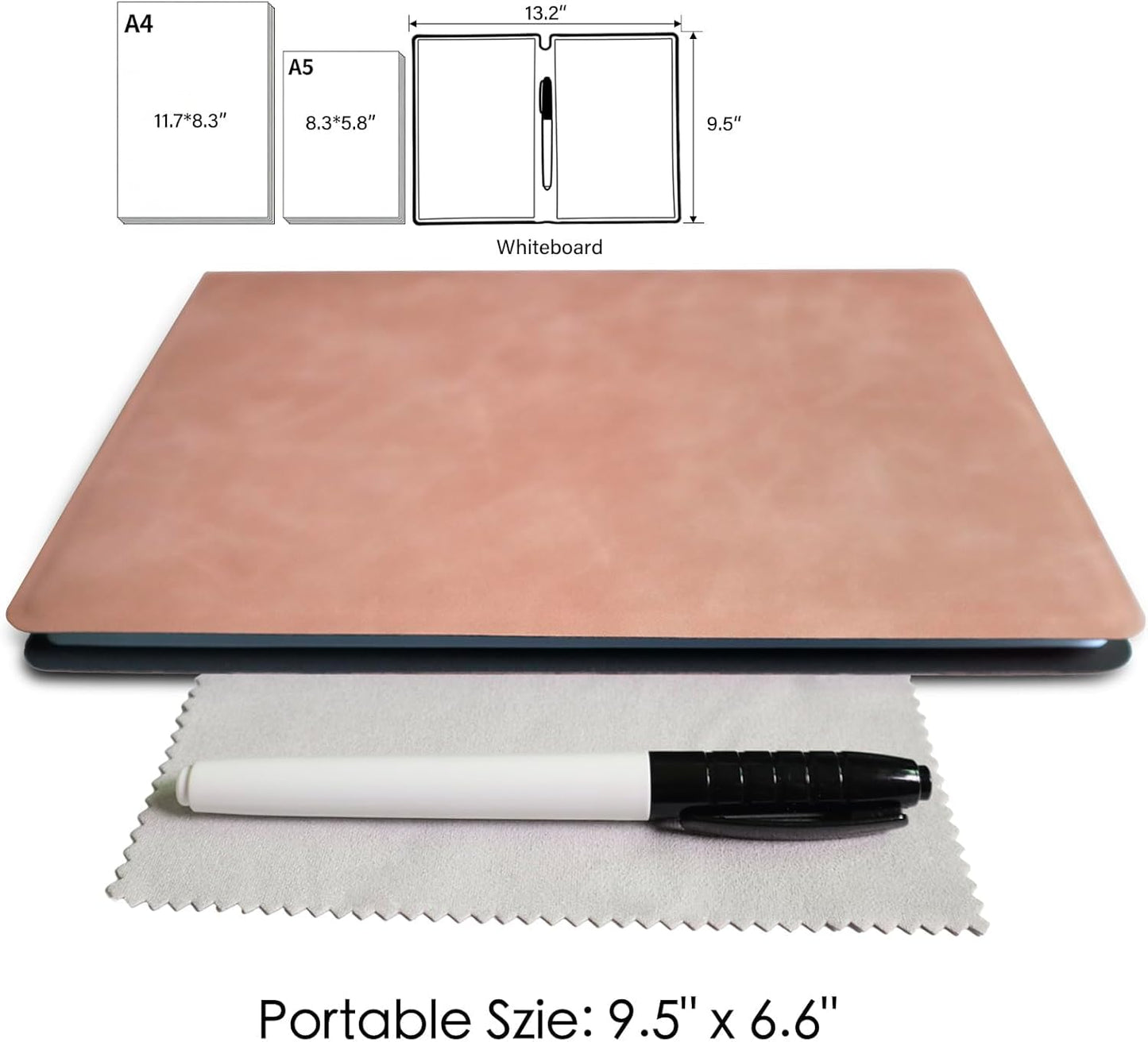 Portable Small Dry Erase Board Whiteboard Notebook Handheld, Reusable White Board Dry Erase Notebook for Desk, At Home Office Study Essentials-9.5" x 6.6" (Pink)