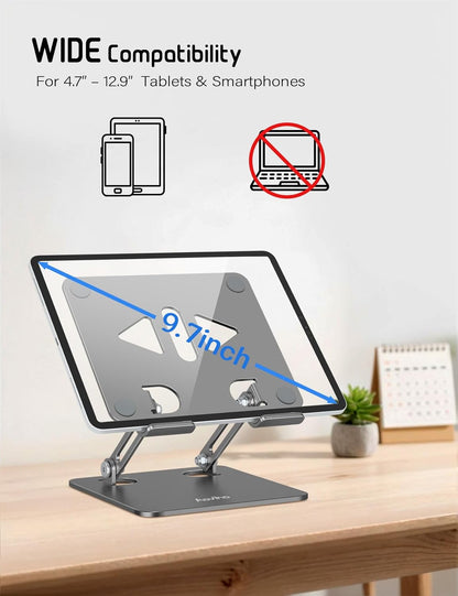 Aoviho Tablet Stand Holder for Desk, Adjustable Aluminum Desk Accessories, Stable Desktop Stand for Office Home,Compatible with iPad Pro Air Mini, Samsung Tablets, Rose Gold