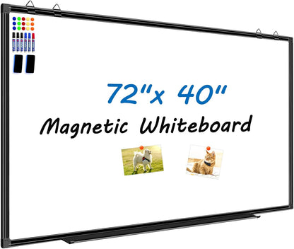 H-Qprobd 6'x4' Large Magnetic White Board Dry Erase Whiteboard with Black Aluminum Frame, 72"X48" Magnet Presentation Wall Boards for Office, Classroom, School, Home