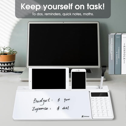 Varhomax Glass Weekly Planner Desk White Board, Desktop Calendar Whiteboard with Storage, to Do List Memo Caddy for Home Office and School Supplies, Black