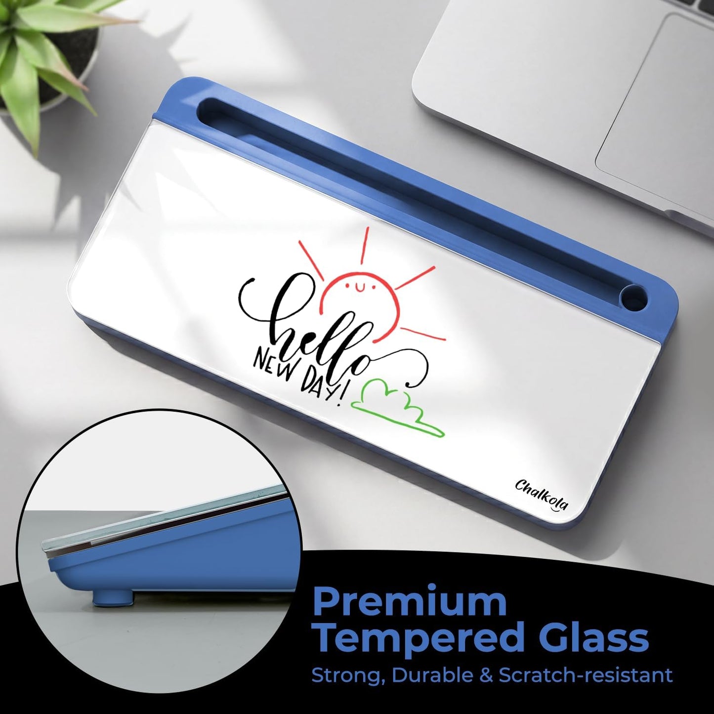 Chalkola Pink Glass Desktop Whiteboard with Storage - Dry Erase Board, Work Desk Organizers, Computer Keyboard Stand, Home Office Desk Accessories, Workspace Desktop Buddy
