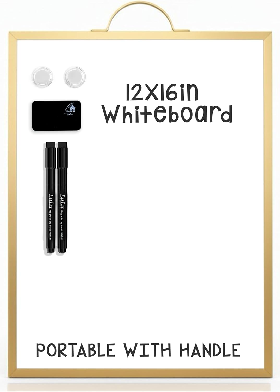 Black Magnetic Dry Erase Whiteboard 12 x 16 Double Sided, Portable Planner Board with Weekly Monthly Sheets, Write and Wipe to Do List Board, Includes 3 Markers Eraser 2 Magnets