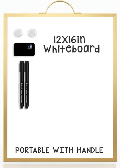 Black Magnetic Dry Erase Whiteboard 12 x 16 Double Sided, Portable Planner Board with Weekly Monthly Sheets, Write and Wipe to Do List Board, Includes 3 Markers Eraser 2 Magnets
