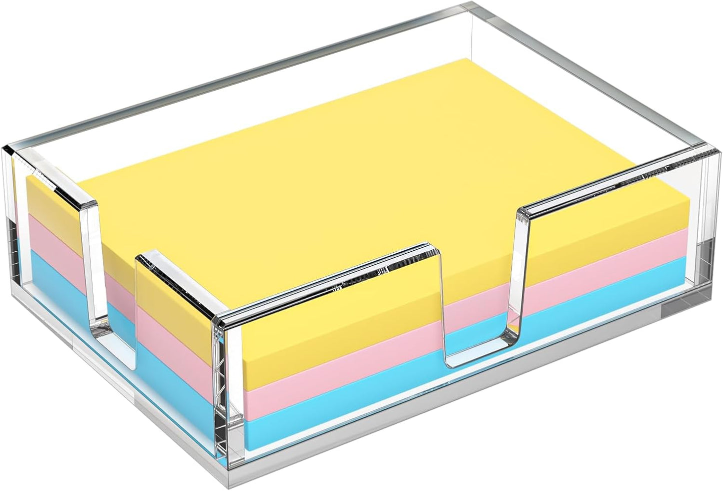 Acrylic Sticky Note Holder, Self-Stick Note Pad Holder W/O Pads - Note Dispenser Memo Pad Holder Desk Organizer for School Office Home (3''x3'' Clear)