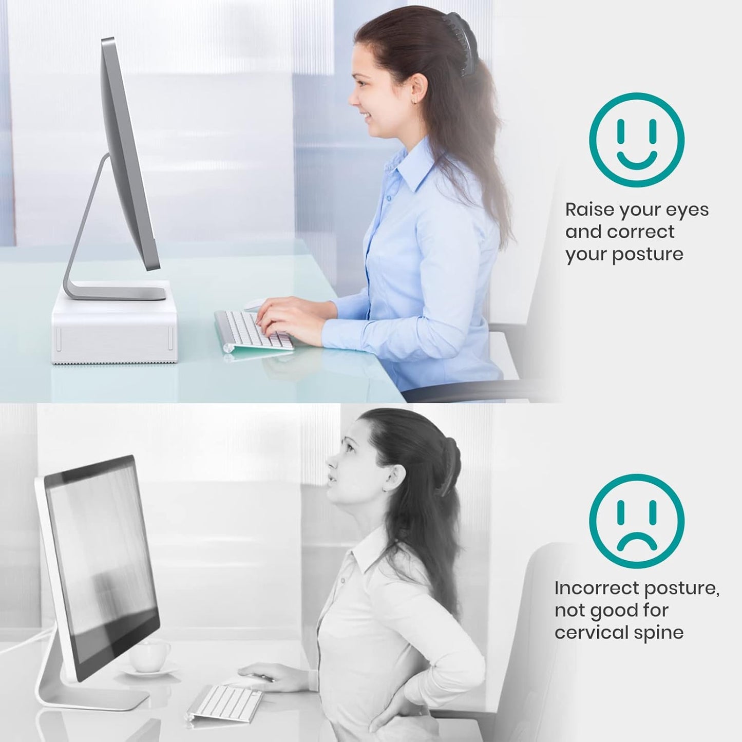 Klearlook Computer Monitor Stand for Desk, Adjustable Foldable Monitor Riser with Storage Drawer & Tablet Phone Holder for Office, Home, Laptop, Desktop (Black)