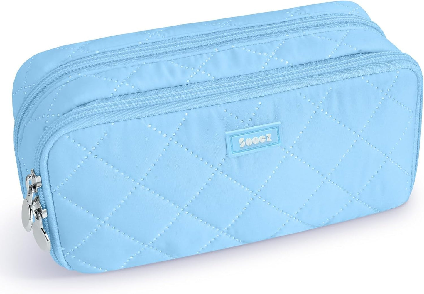 Sooez Large Pencil Case Pouch, Extra Big Pencil Bag with 8 Compartments, Pen Bag Wide Opening, Soft Quilted Pencil Pouch Organizer with Zipper, Portable Pencil Case for Teen Girls, Pink