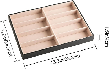 Frebeauty Sunglass Organizer,PU Leather Glasses Organizer,8-Slot Sunglasses Tray,Men's/Women's Sunglasses Box,Sunglass Case,13.3 x 9.6 x 1.5 Inches,Eyeglass/Eyewear Display Tray(Grey)