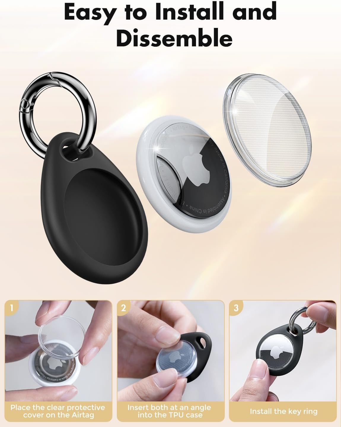 UNBREAKcable AirTag Holder for Apple - 4 Pack Air Tag Case [Fit Tightly Design] [Easy to Install] [Hold Securely] Waterproof TPU Protective Cover with Metal Keychain for Kids,Pet,Luggage,Backpack,Keys