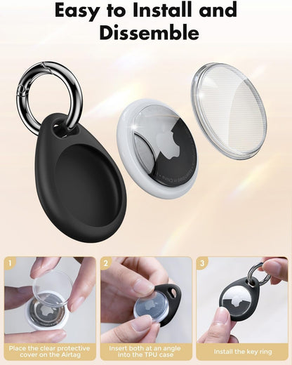UNBREAKcable AirTag Holder for Apple - 4 Pack Air Tag Case [Fit Tightly Design] [Easy to Install] [Hold Securely] Waterproof TPU Protective Cover with Metal Keychain for Kids,Pet,Luggage,Backpack,Keys
