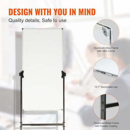VEVOR Magnetic Glass Whiteboard, Dry Erase Board 36"x24", Wall-Mounted Large White Glassboard Frameless, with Marker Tray, an Eraser and 2 Markers, Black